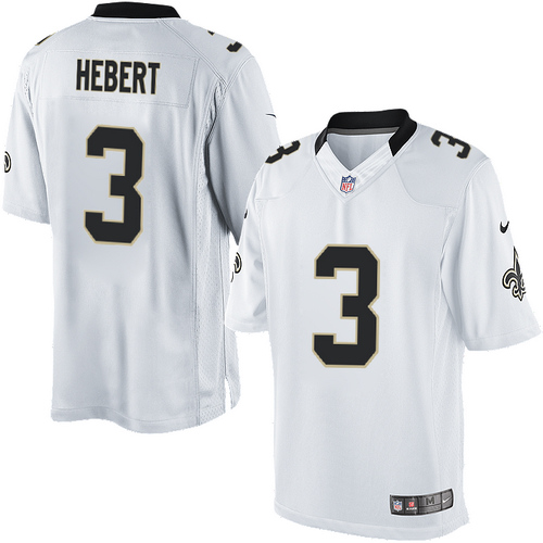 Men's Limited Bobby Hebert Nike Jersey White Road - #3 NFL New Orleans Saints
